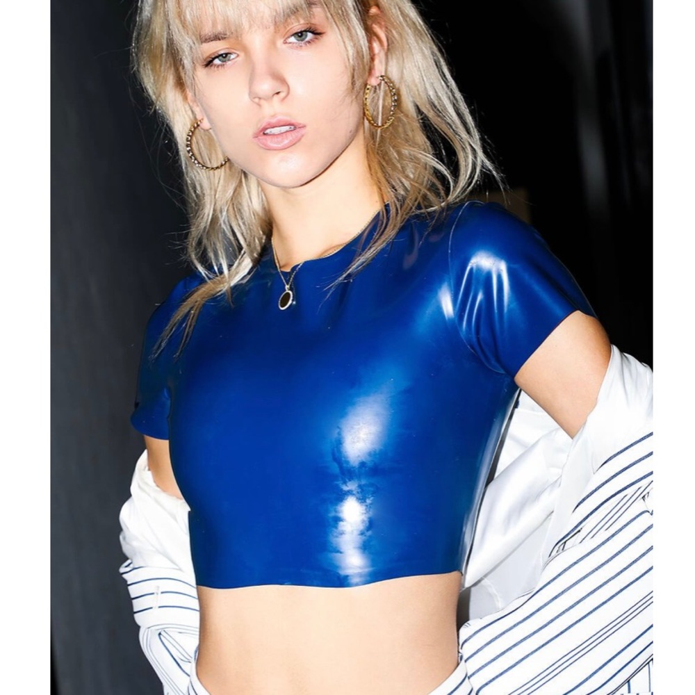 Latex Crop Top in Bubble Gum Metallic Pink